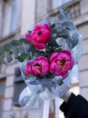 3 півонії та евкаліпт